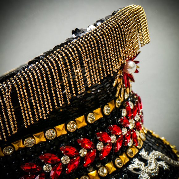 Festival Rave Burning Man Captain Hat Black Gold Military Cap with Gold Chain main image 5
